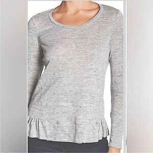 Rebecca Taylor Gray Grey Women's Long Sleeve Linen Peplum Ruffle XS Top